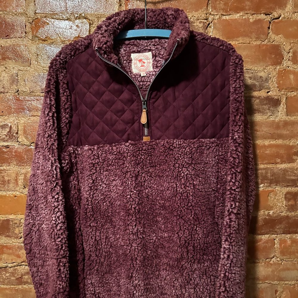 Burgundy  Quarter Zip Quilted Sherpa Pullovers